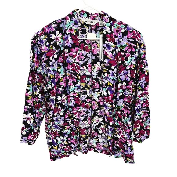 Vintage 90s Bon Magique Floral 100% Rayon Open Front Jacket 7/8 NWT Old Stock - Picture 1 of 5